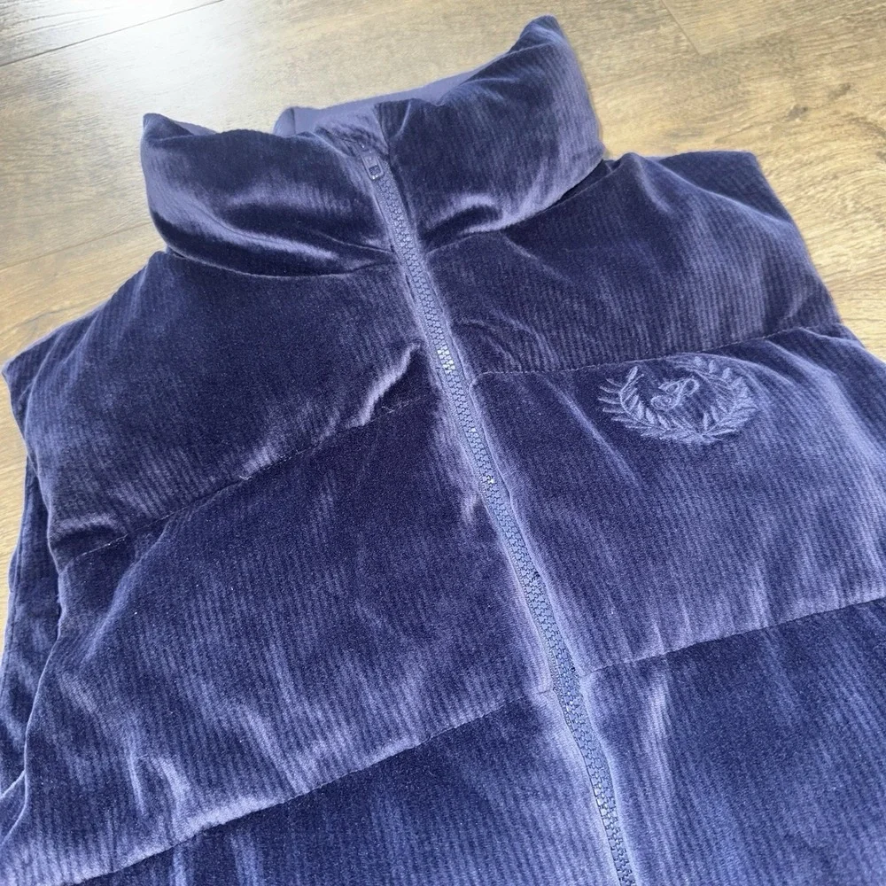 Victoria's Secret‎ Pink Ribbed Velour Crop Puffer Bomber Jacket Blue Gorpcore L